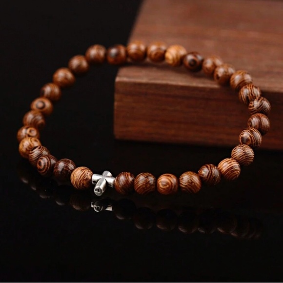 Cross Wood Beaded Bracelet, Men’s, Unisex - Picture 2 of 4